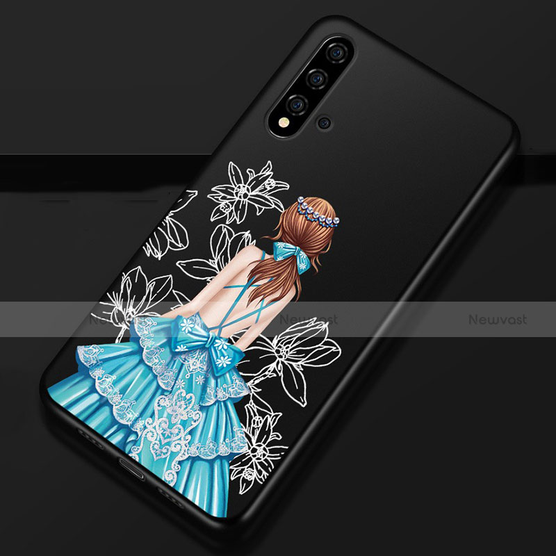 Silicone Candy Rubber Gel Dress Party Girl Soft Case Cover S02 for Huawei Nova 5 Pro Blue