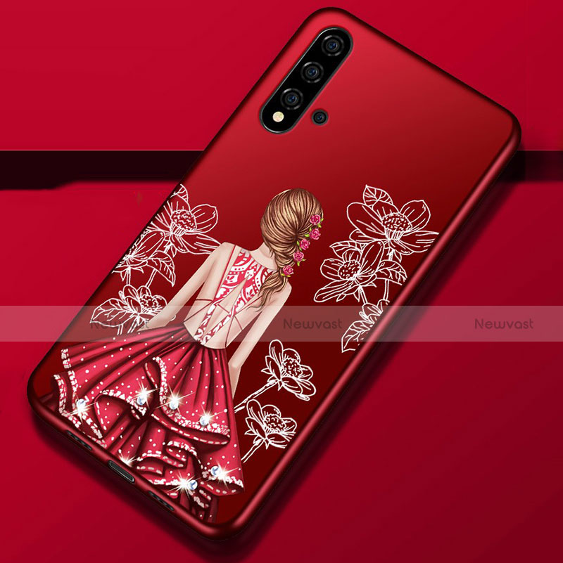 Silicone Candy Rubber Gel Dress Party Girl Soft Case Cover S02 for Huawei Nova 5 Pro Red