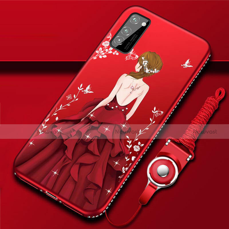 Silicone Candy Rubber Gel Dress Party Girl Soft Case Cover S03 for Huawei Honor View 30 Pro 5G Red