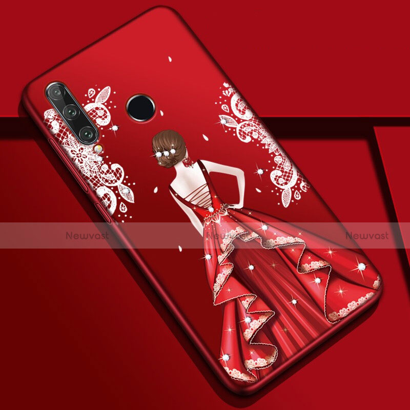 Silicone Candy Rubber Gel Dress Party Girl Soft Case Cover Z01 for Huawei P Smart+ Plus (2019) Red Wine