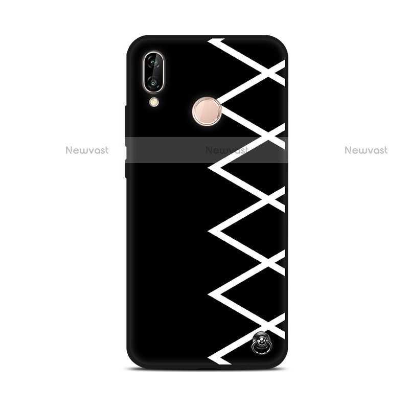 Silicone Candy Rubber Gel Fashionable Pattern Soft Case Cover S01 for Huawei P20 Lite Black