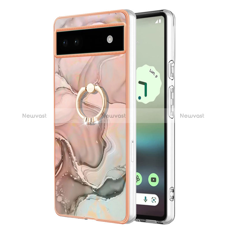 Silicone Candy Rubber Gel Fashionable Pattern Soft Case Cover with Finger Ring Stand Y01B for Google Pixel 6a 5G