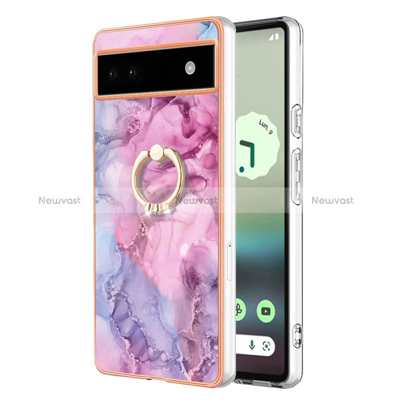 Silicone Candy Rubber Gel Fashionable Pattern Soft Case Cover with Finger Ring Stand Y01B for Google Pixel 6a 5G