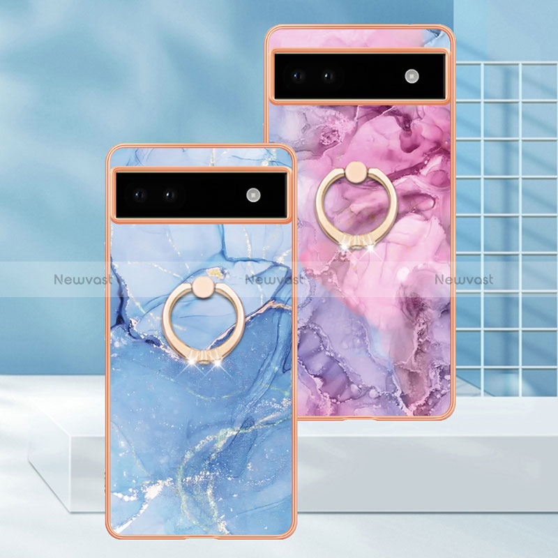 Silicone Candy Rubber Gel Fashionable Pattern Soft Case Cover with Finger Ring Stand Y01B for Google Pixel 6a 5G