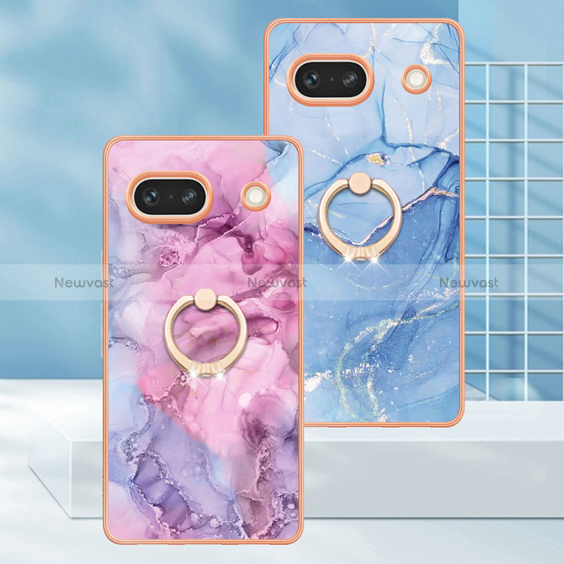 Silicone Candy Rubber Gel Fashionable Pattern Soft Case Cover with Finger Ring Stand Y01B for Google Pixel 7a 5G