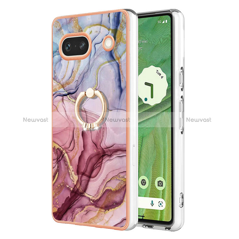 Silicone Candy Rubber Gel Fashionable Pattern Soft Case Cover with Finger Ring Stand Y01B for Google Pixel 7a 5G