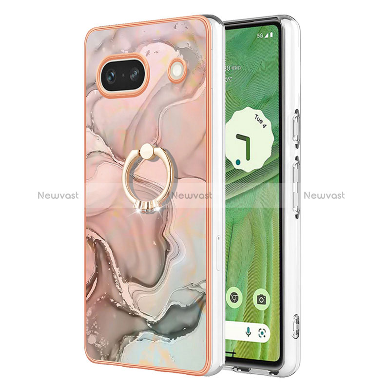 Silicone Candy Rubber Gel Fashionable Pattern Soft Case Cover with Finger Ring Stand Y01B for Google Pixel 7a 5G