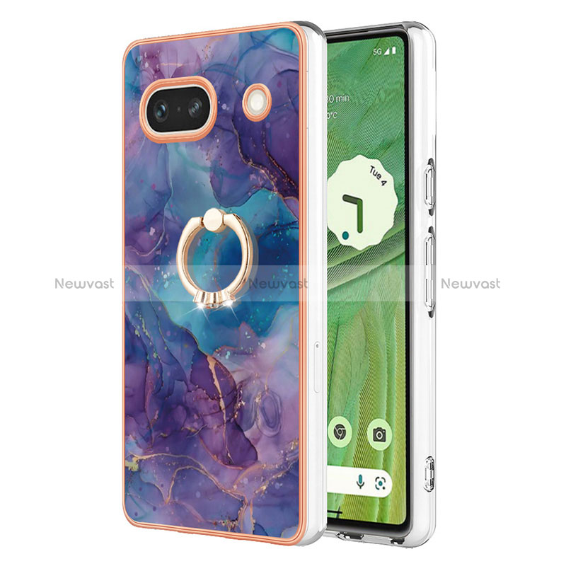 Silicone Candy Rubber Gel Fashionable Pattern Soft Case Cover with Finger Ring Stand Y01B for Google Pixel 7a 5G