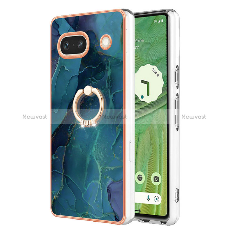 Silicone Candy Rubber Gel Fashionable Pattern Soft Case Cover with Finger Ring Stand Y01B for Google Pixel 7a 5G