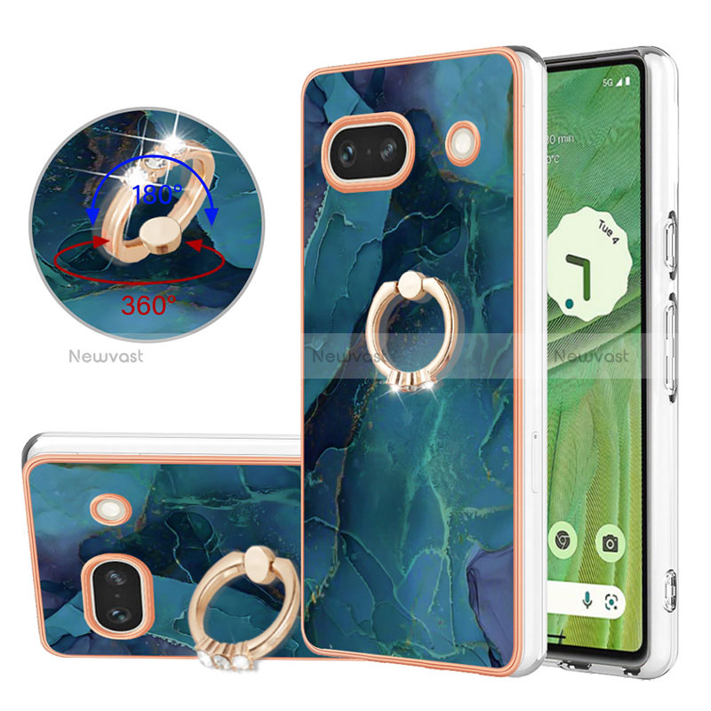 Silicone Candy Rubber Gel Fashionable Pattern Soft Case Cover with Finger Ring Stand Y01B for Google Pixel 7a 5G