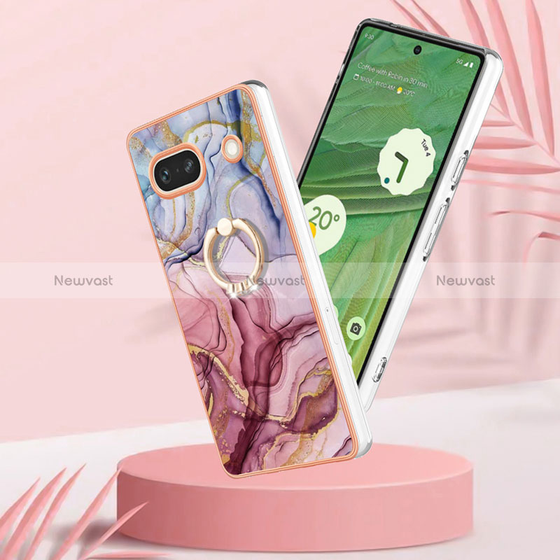 Silicone Candy Rubber Gel Fashionable Pattern Soft Case Cover with Finger Ring Stand Y01B for Google Pixel 7a 5G