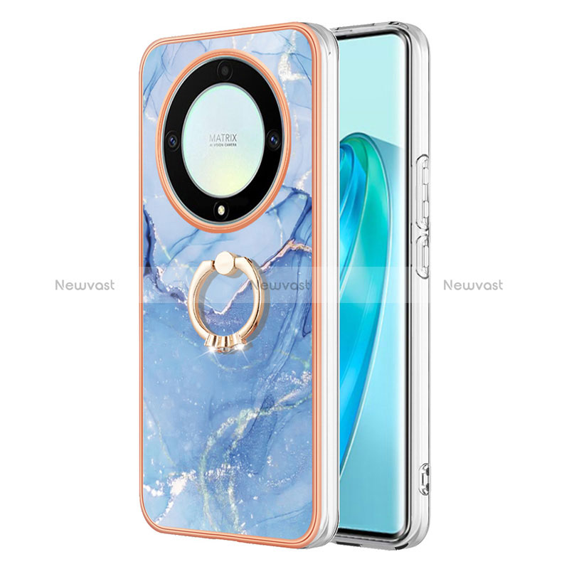 Silicone Candy Rubber Gel Fashionable Pattern Soft Case Cover with Finger Ring Stand Y01B for Huawei Honor Magic5 Lite 5G Blue