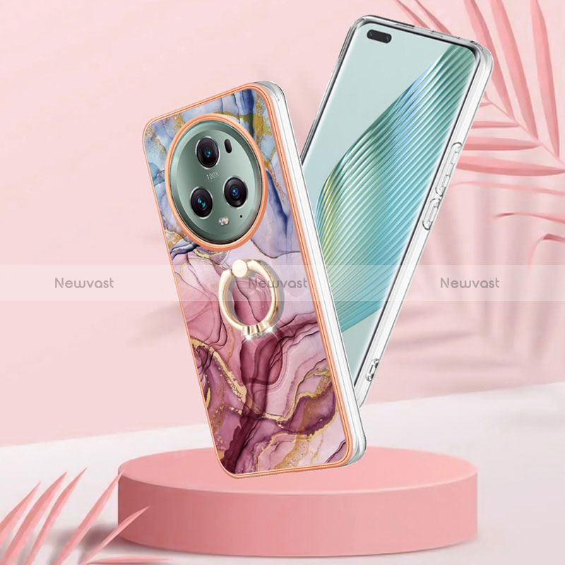 Silicone Candy Rubber Gel Fashionable Pattern Soft Case Cover with Finger Ring Stand Y01B for Huawei Honor Magic5 Pro 5G