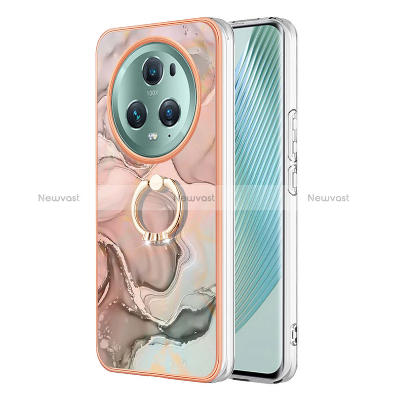 Silicone Candy Rubber Gel Fashionable Pattern Soft Case Cover with Finger Ring Stand Y01B for Huawei Honor Magic5 Pro 5G Pink