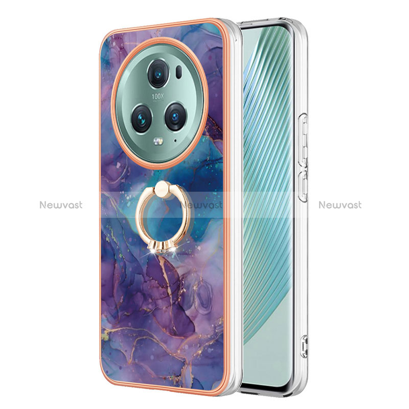 Silicone Candy Rubber Gel Fashionable Pattern Soft Case Cover with Finger Ring Stand Y01B for Huawei Honor Magic5 Pro 5G Purple