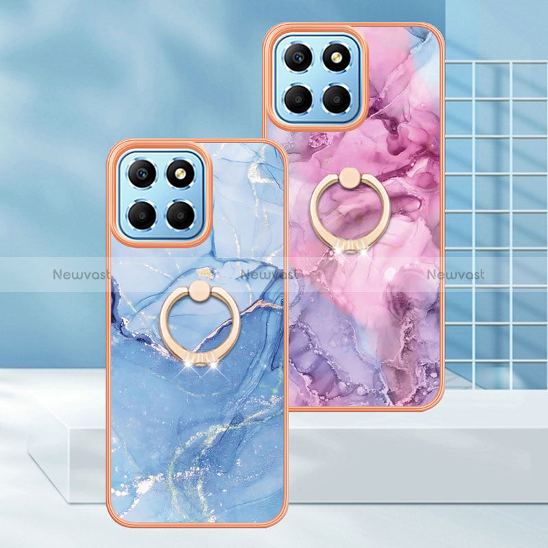 Silicone Candy Rubber Gel Fashionable Pattern Soft Case Cover with Finger Ring Stand Y01B for Huawei Honor X6 5G