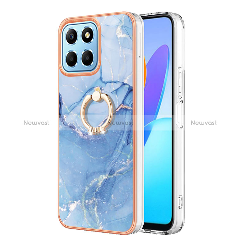 Silicone Candy Rubber Gel Fashionable Pattern Soft Case Cover with Finger Ring Stand Y01B for Huawei Honor X6 Blue