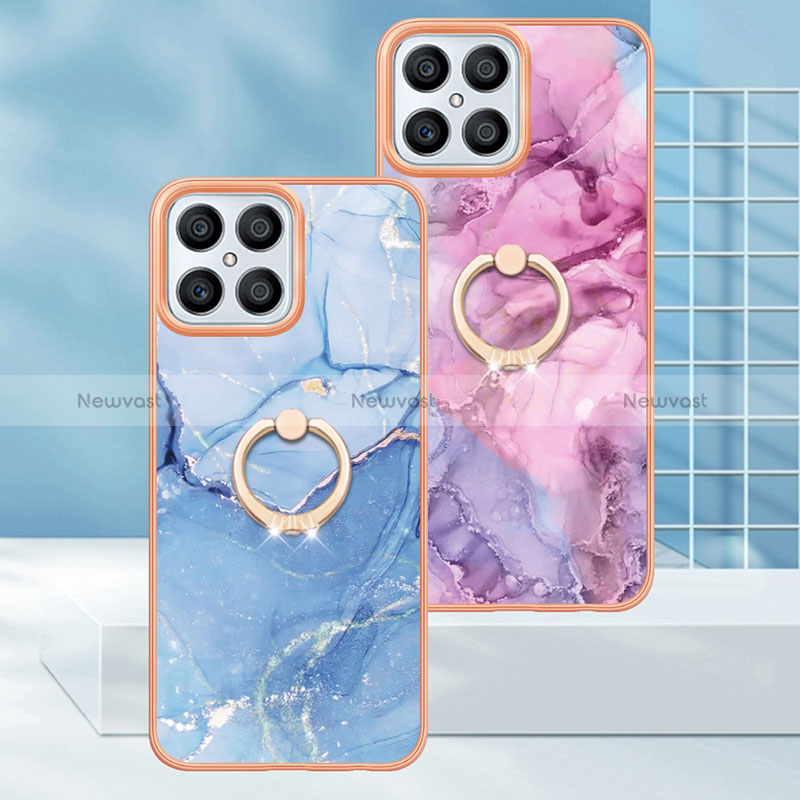 Silicone Candy Rubber Gel Fashionable Pattern Soft Case Cover with Finger Ring Stand Y01B for Huawei Honor X8 4G