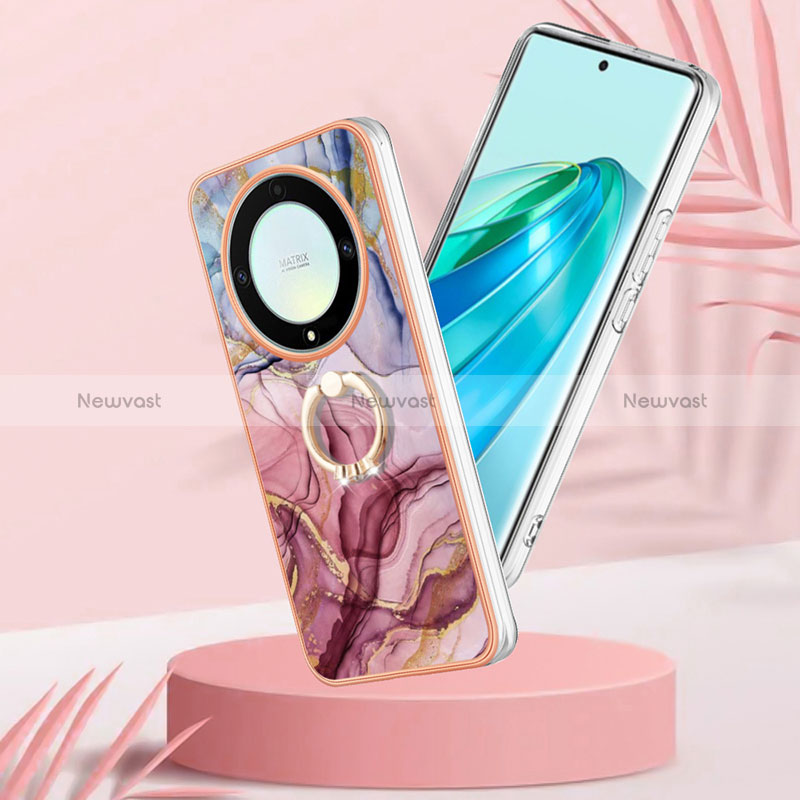 Silicone Candy Rubber Gel Fashionable Pattern Soft Case Cover with Finger Ring Stand Y01B for Huawei Honor X9a 5G