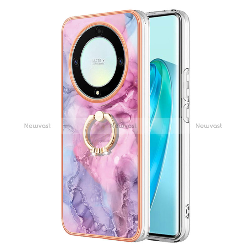 Silicone Candy Rubber Gel Fashionable Pattern Soft Case Cover with Finger Ring Stand Y01B for Huawei Honor X9a 5G Clove Purple