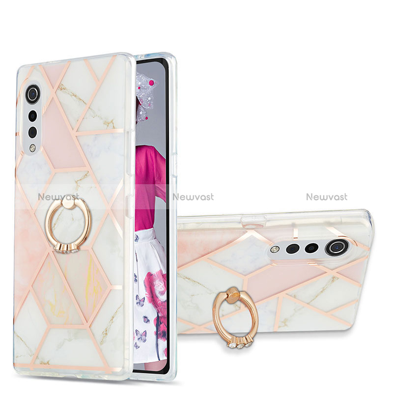 Silicone Candy Rubber Gel Fashionable Pattern Soft Case Cover with Finger Ring Stand Y01B for LG Velvet 5G