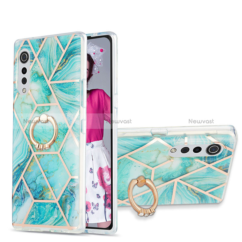 Silicone Candy Rubber Gel Fashionable Pattern Soft Case Cover with Finger Ring Stand Y01B for LG Velvet 5G