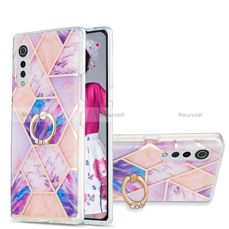 Silicone Candy Rubber Gel Fashionable Pattern Soft Case Cover with Finger Ring Stand Y01B for LG Velvet 5G