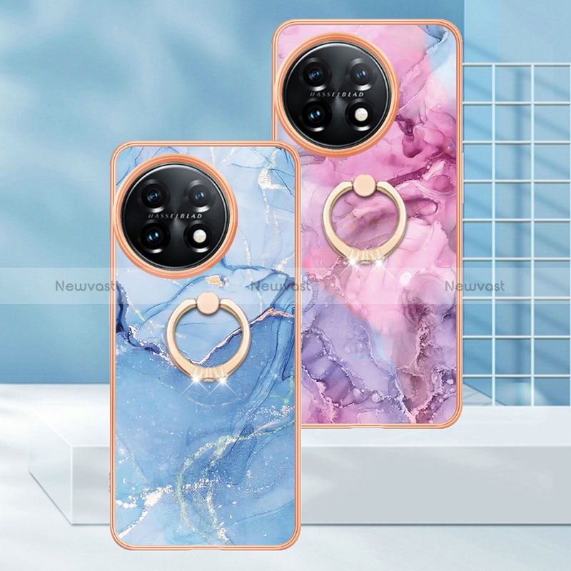 Silicone Candy Rubber Gel Fashionable Pattern Soft Case Cover with Finger Ring Stand Y01B for OnePlus 11 5G