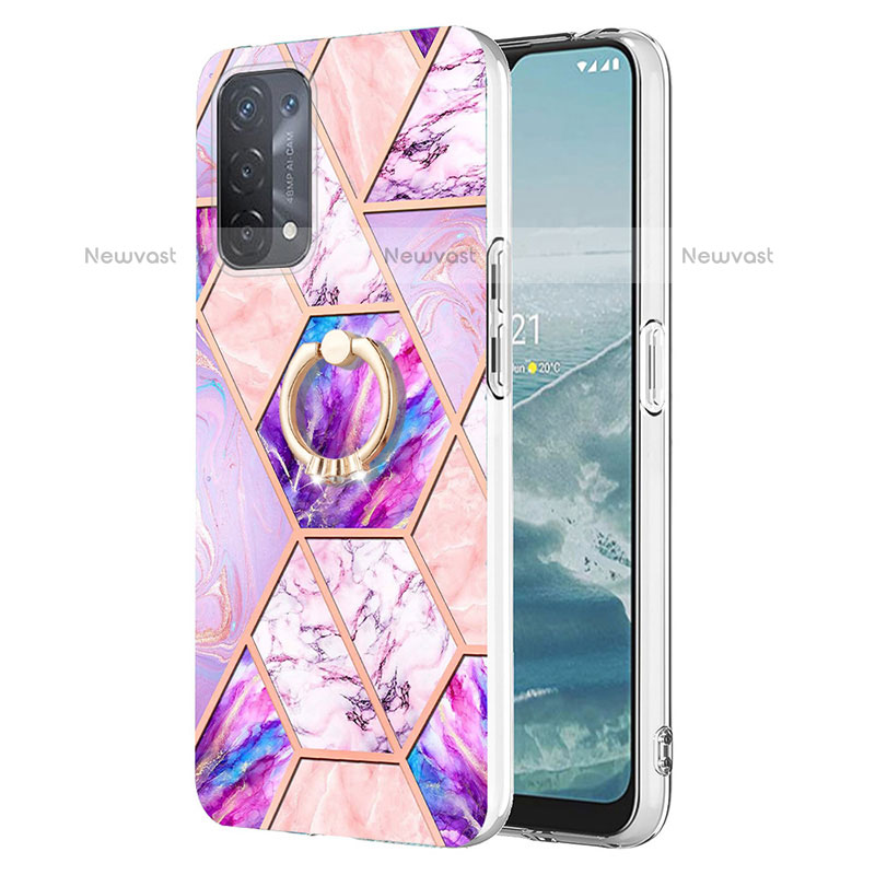 Silicone Candy Rubber Gel Fashionable Pattern Soft Case Cover with Finger Ring Stand Y01B for OnePlus Nord N200 5G Clove Purple