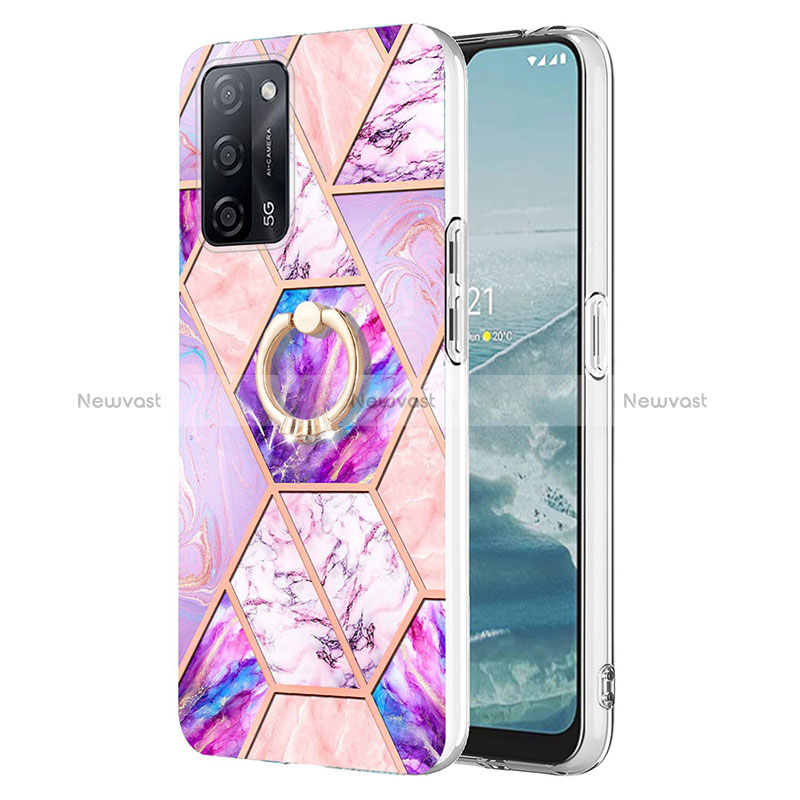 Silicone Candy Rubber Gel Fashionable Pattern Soft Case Cover with Finger Ring Stand Y01B for Oppo A53s 5G Clove Purple