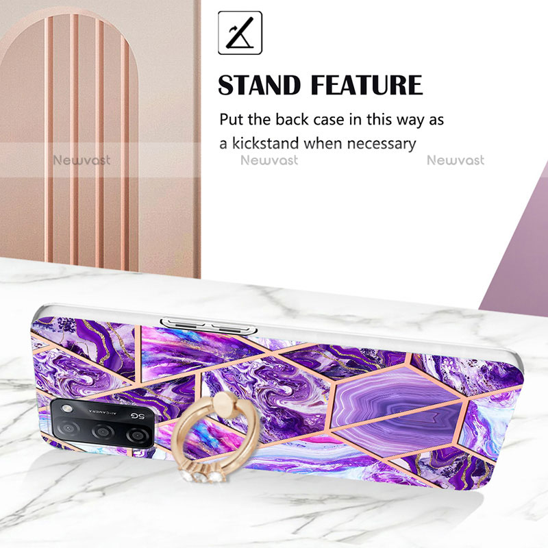 Silicone Candy Rubber Gel Fashionable Pattern Soft Case Cover with Finger Ring Stand Y01B for Oppo A55 5G