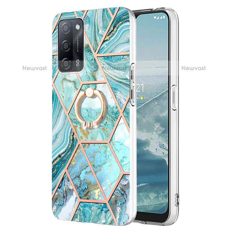 Silicone Candy Rubber Gel Fashionable Pattern Soft Case Cover with Finger Ring Stand Y01B for Oppo A55 5G