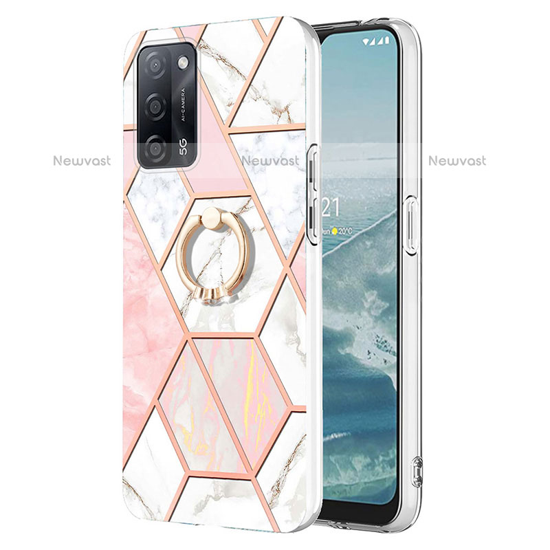 Silicone Candy Rubber Gel Fashionable Pattern Soft Case Cover with Finger Ring Stand Y01B for Oppo A55 5G