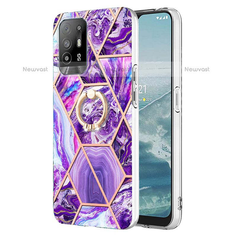 Silicone Candy Rubber Gel Fashionable Pattern Soft Case Cover with Finger Ring Stand Y01B for Oppo A94 5G