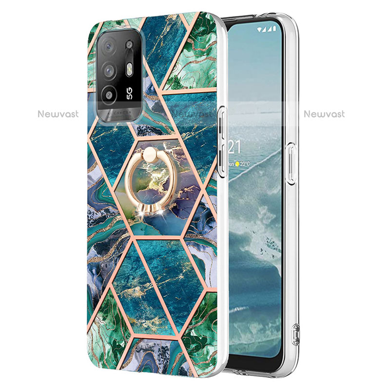 Silicone Candy Rubber Gel Fashionable Pattern Soft Case Cover with Finger Ring Stand Y01B for Oppo F19 Pro+ Plus 5G Midnight Green