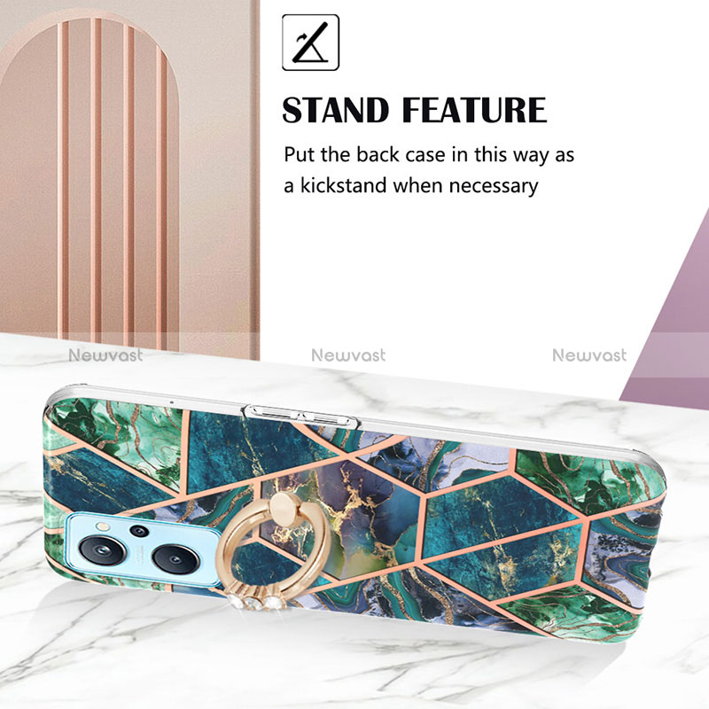 Silicone Candy Rubber Gel Fashionable Pattern Soft Case Cover with Finger Ring Stand Y01B for Oppo K10 4G