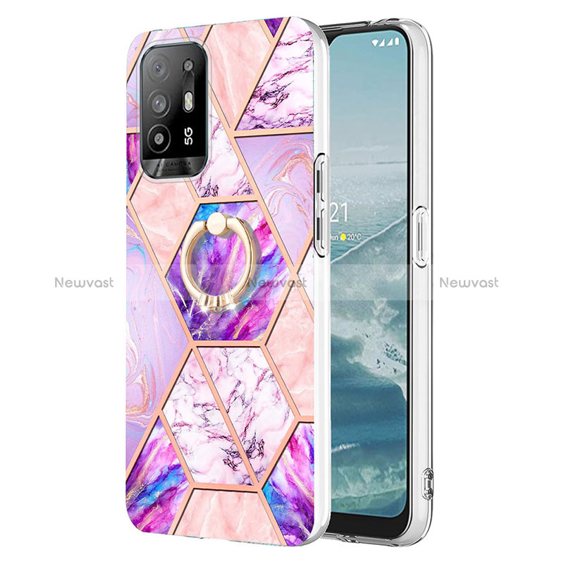 Silicone Candy Rubber Gel Fashionable Pattern Soft Case Cover with Finger Ring Stand Y01B for Oppo Reno5 Z 5G Clove Purple