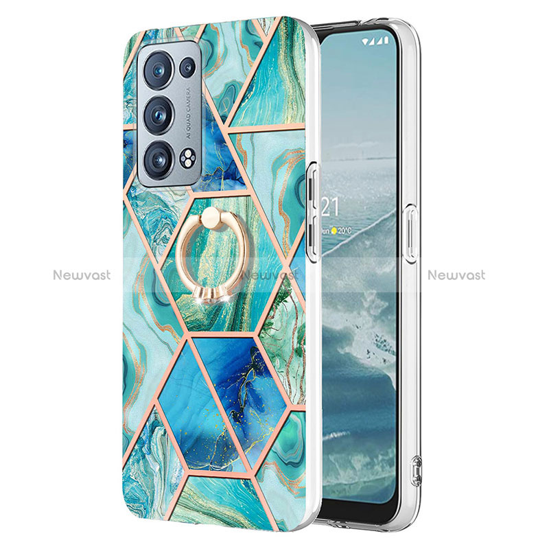 Silicone Candy Rubber Gel Fashionable Pattern Soft Case Cover with Finger Ring Stand Y01B for Oppo Reno6 Pro 5G