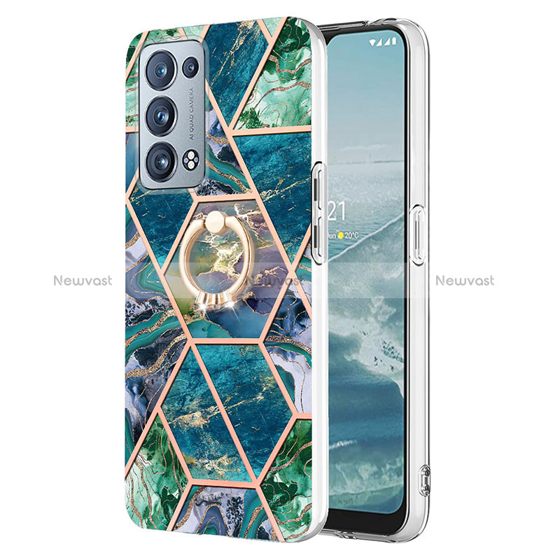 Silicone Candy Rubber Gel Fashionable Pattern Soft Case Cover with Finger Ring Stand Y01B for Oppo Reno6 Pro+ Plus 5G