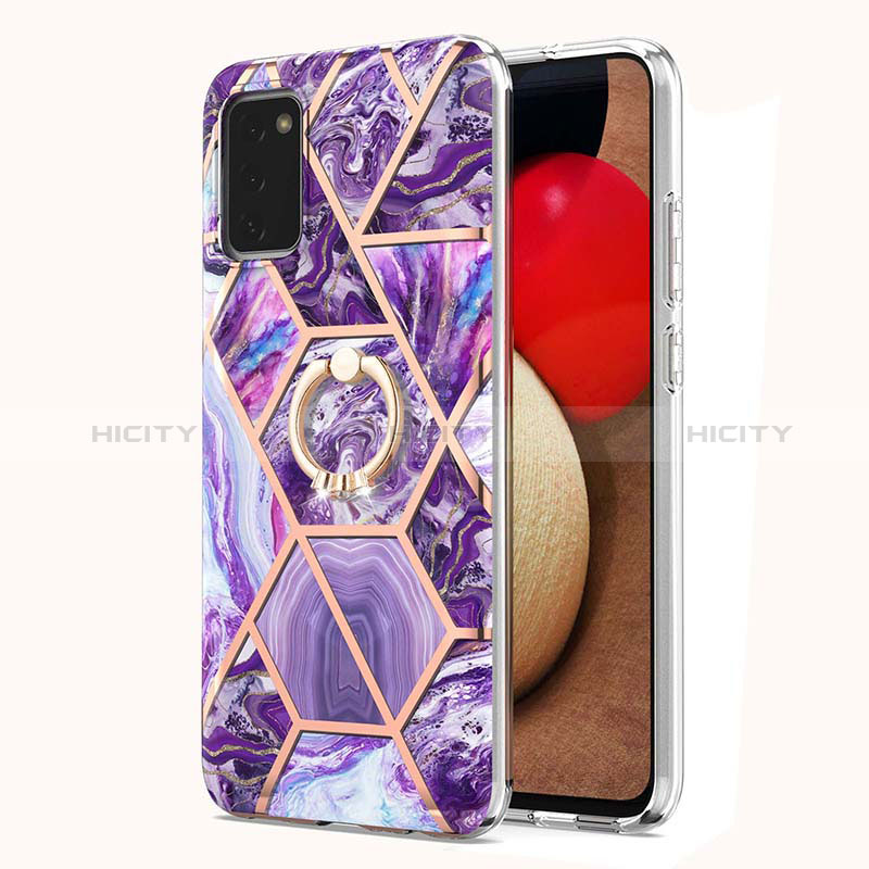 Silicone Candy Rubber Gel Fashionable Pattern Soft Case Cover with Finger Ring Stand Y01B for Samsung Galaxy A03s