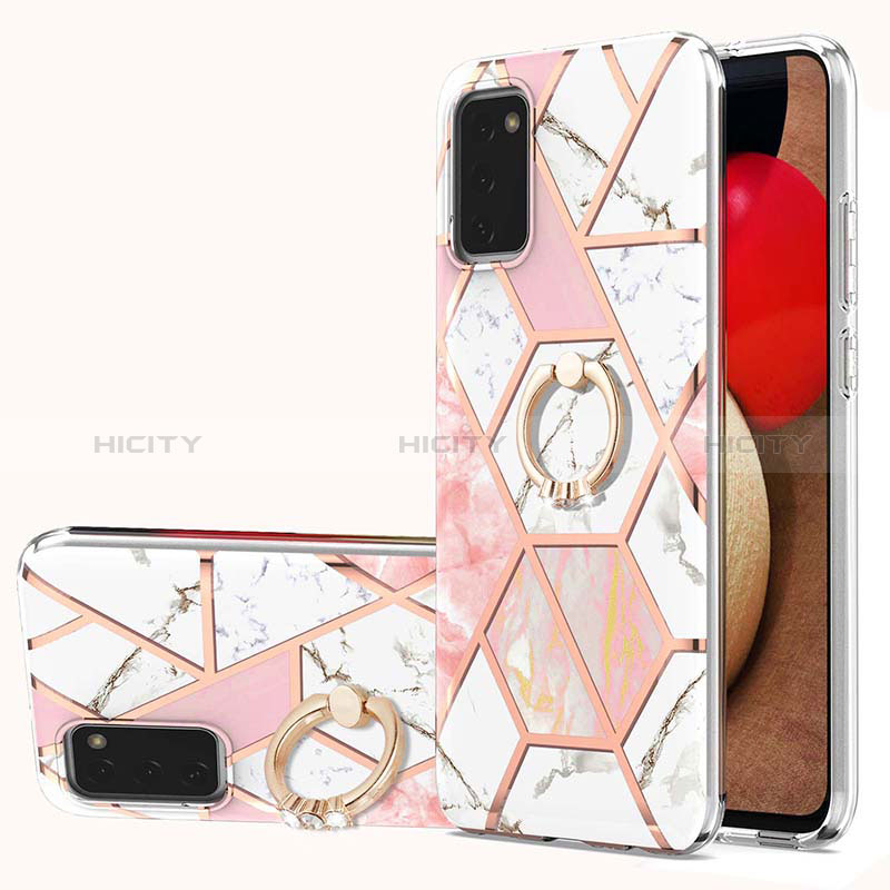 Silicone Candy Rubber Gel Fashionable Pattern Soft Case Cover with Finger Ring Stand Y01B for Samsung Galaxy A03s Pink