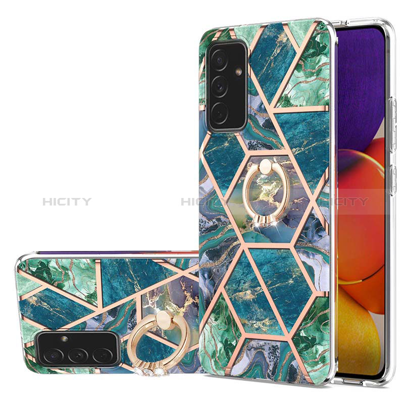 Silicone Candy Rubber Gel Fashionable Pattern Soft Case Cover with Finger Ring Stand Y01B for Samsung Galaxy A05s Midnight Green