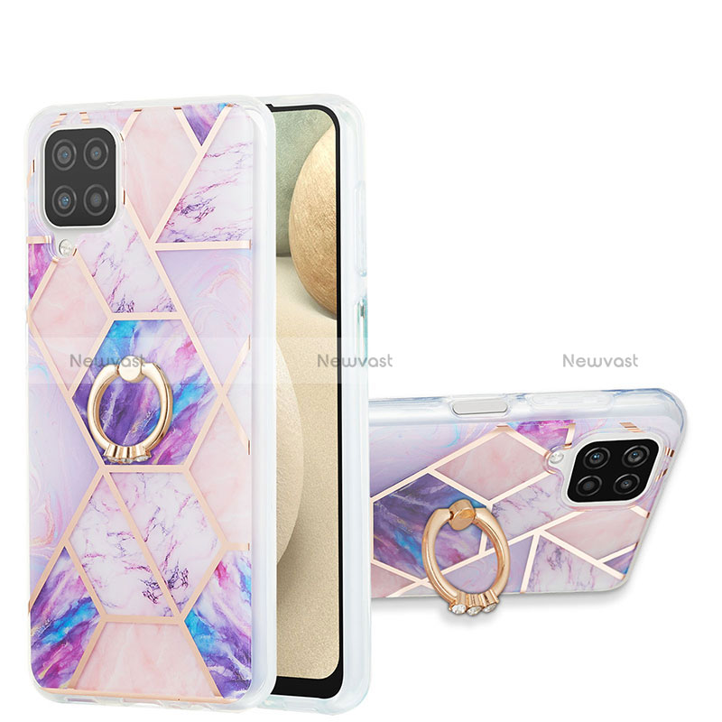 Silicone Candy Rubber Gel Fashionable Pattern Soft Case Cover with Finger Ring Stand Y01B for Samsung Galaxy A12 5G Clove Purple