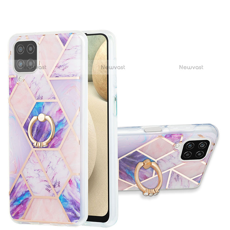 Silicone Candy Rubber Gel Fashionable Pattern Soft Case Cover with Finger Ring Stand Y01B for Samsung Galaxy A12 Clove Purple