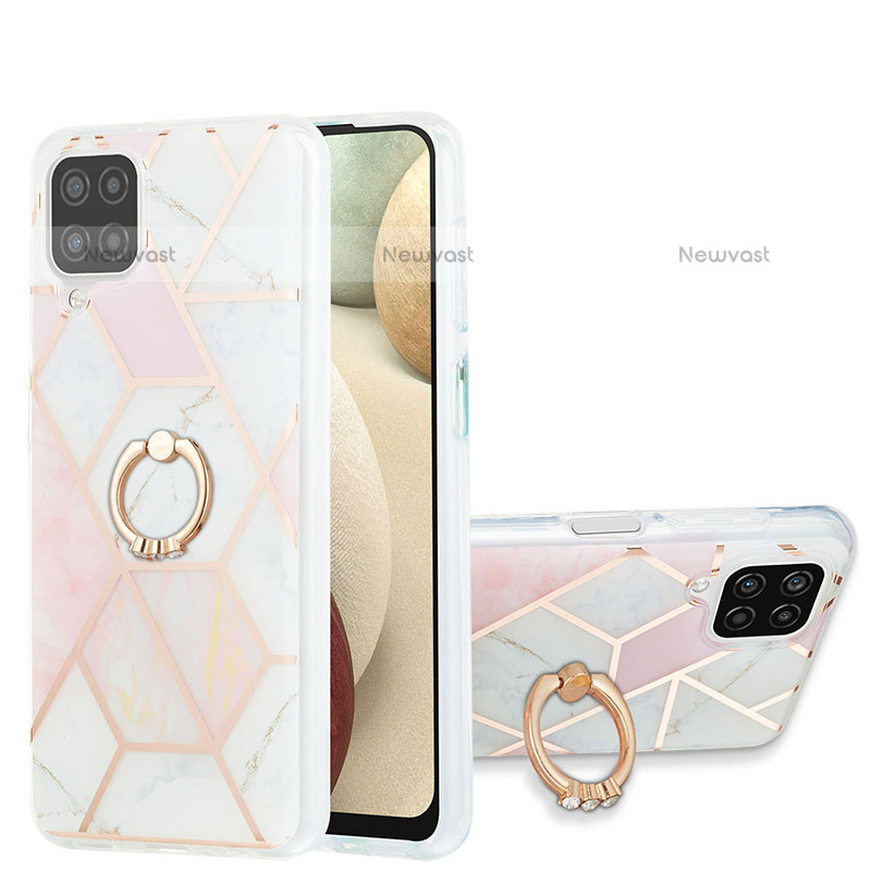 Silicone Candy Rubber Gel Fashionable Pattern Soft Case Cover with Finger Ring Stand Y01B for Samsung Galaxy A12 Pink