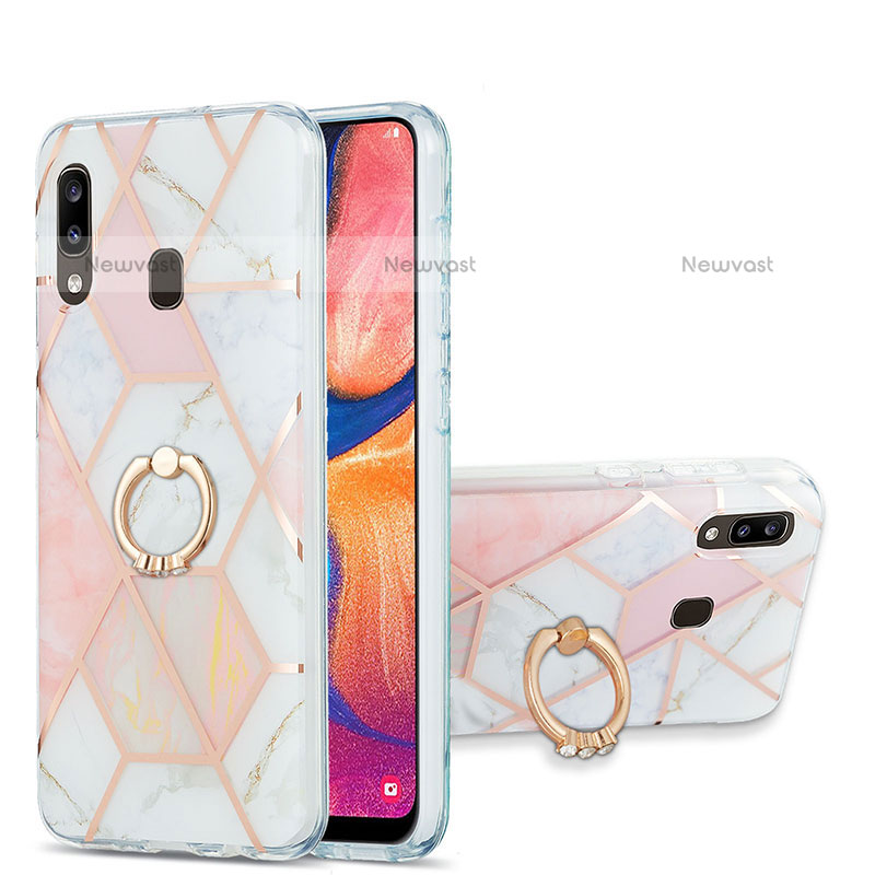 Silicone Candy Rubber Gel Fashionable Pattern Soft Case Cover with Finger Ring Stand Y01B for Samsung Galaxy A20