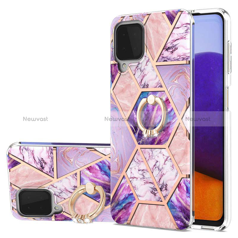 Silicone Candy Rubber Gel Fashionable Pattern Soft Case Cover with Finger Ring Stand Y01B for Samsung Galaxy A22 4G Clove Purple