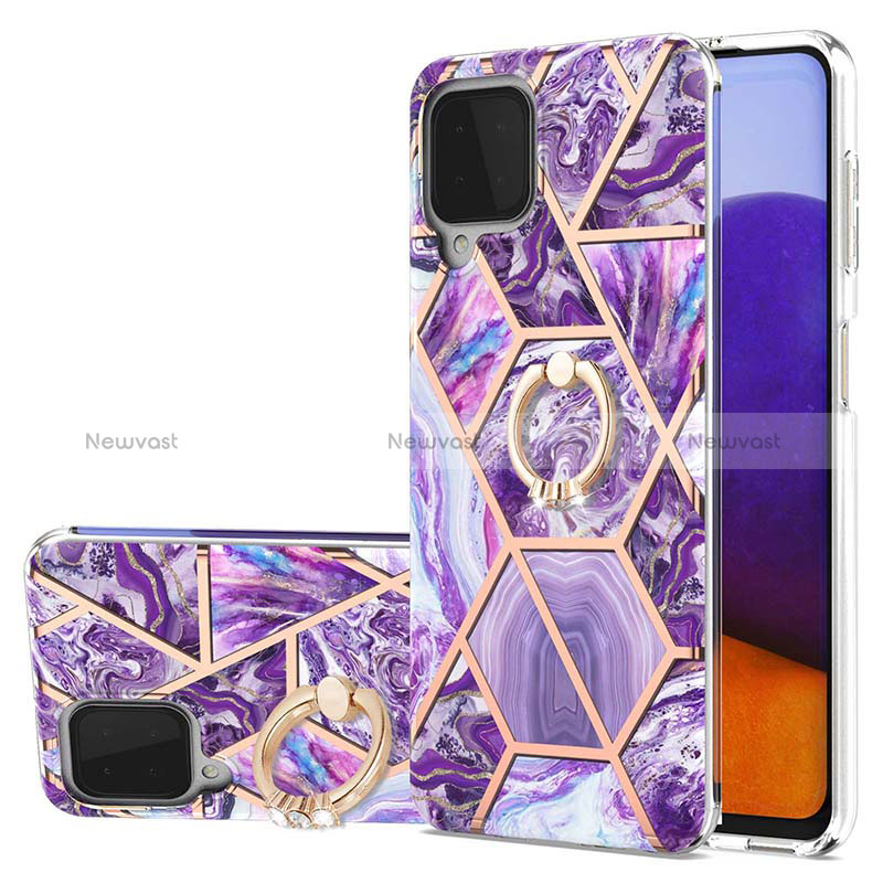 Silicone Candy Rubber Gel Fashionable Pattern Soft Case Cover with Finger Ring Stand Y01B for Samsung Galaxy A22 4G Purple