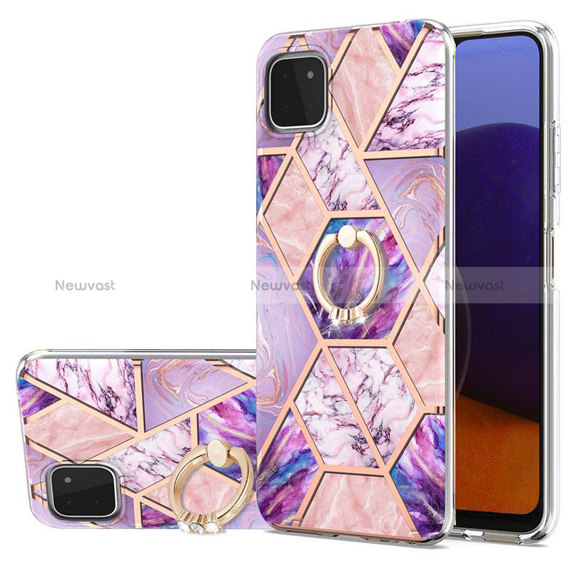 Silicone Candy Rubber Gel Fashionable Pattern Soft Case Cover with Finger Ring Stand Y01B for Samsung Galaxy A22 5G Clove Purple