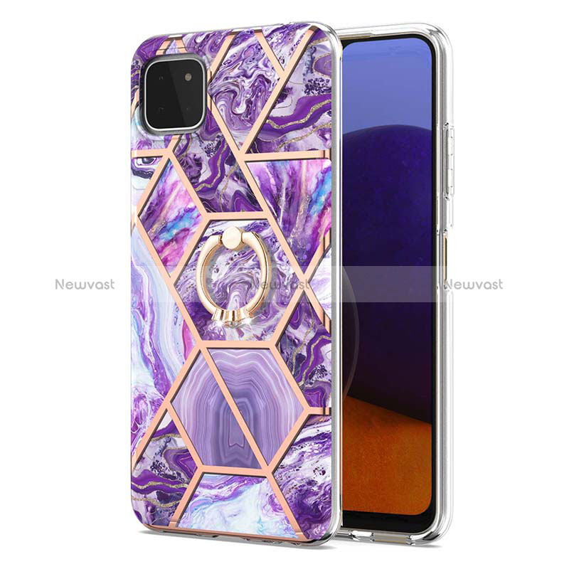 Silicone Candy Rubber Gel Fashionable Pattern Soft Case Cover with Finger Ring Stand Y01B for Samsung Galaxy A22s 5G